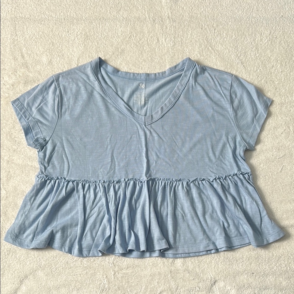 SO Blue Ruffled Crop Blouse